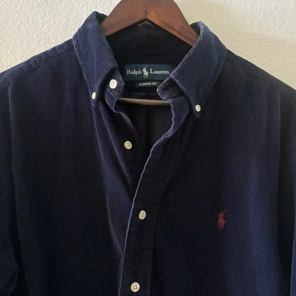 RALPH LAUREN Vintage Corduroy Button Down Shirt | Classic Fit | Navy | Large - Picture 3 of 7